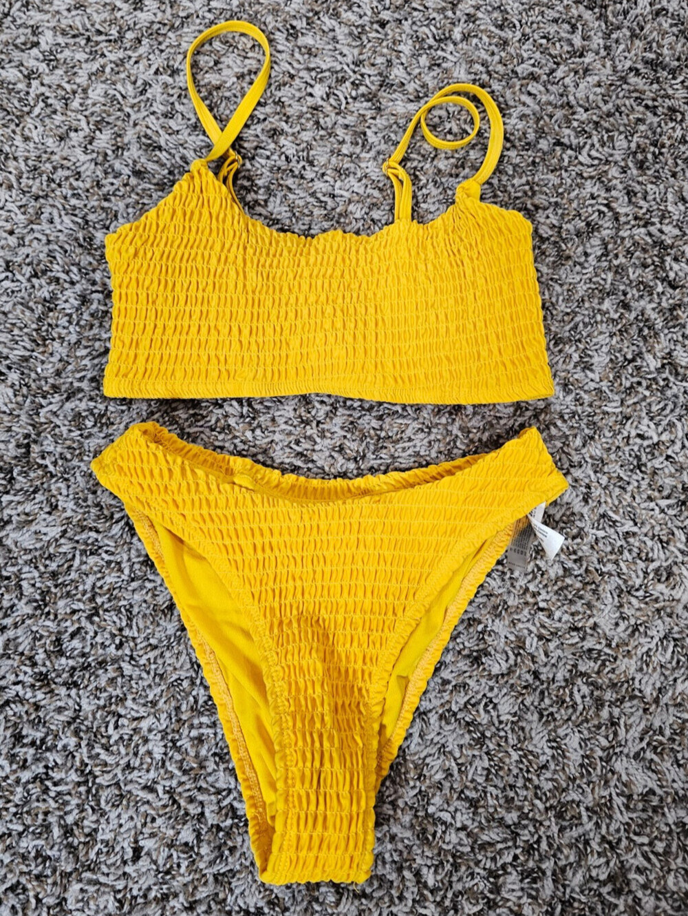 Mosmann Womens Sz M Bikini Swimsuit Set Bright Yellow Smocked High Cut